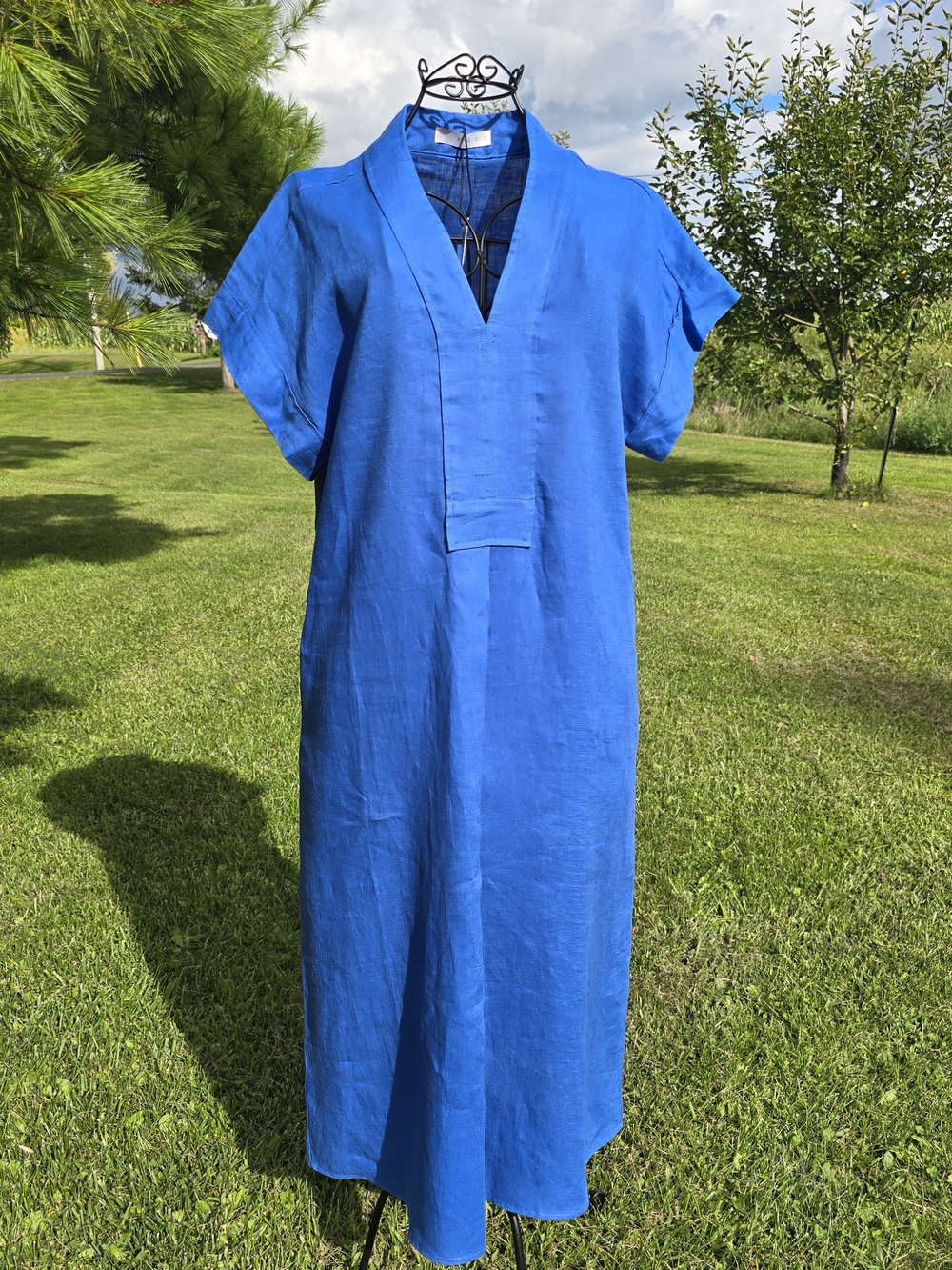 Mango, Size Small, NWT, Bright Blue V-Neck Linen Dress